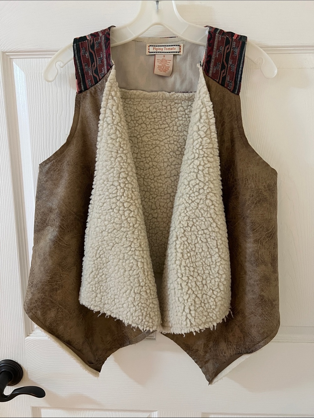 Flying Tomato Brown Faux-Shearling Vest with Cream Lining